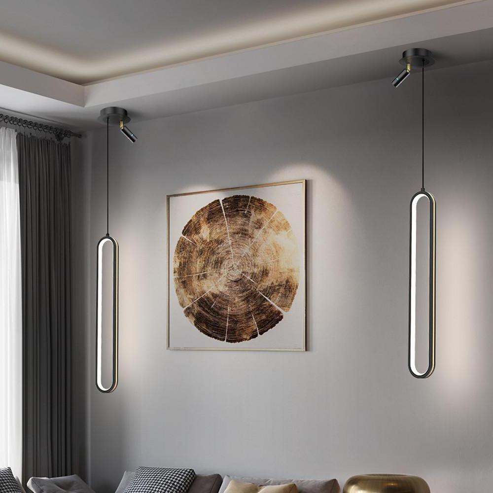 Modern Elongated Pendant Light with Metal Frame & Acrylic Shade