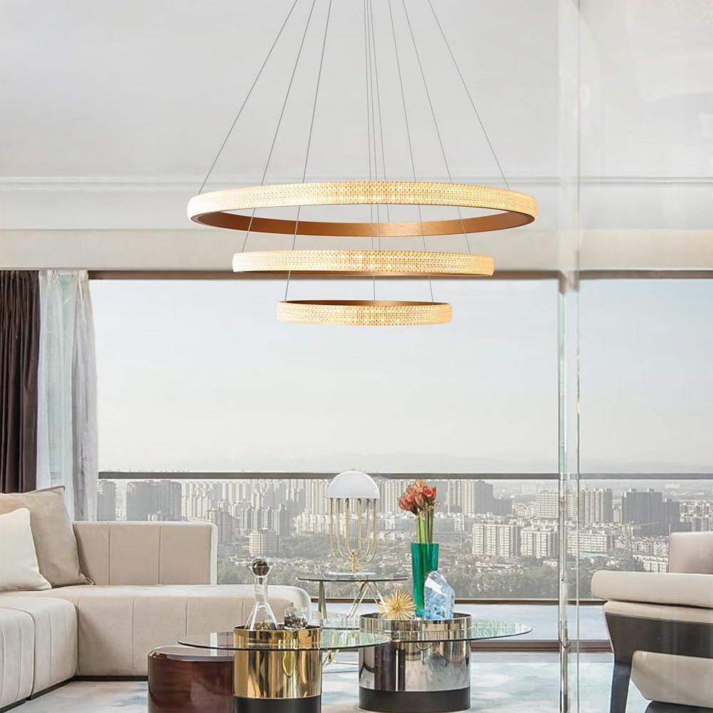 Adjustable 3-Ring LED Chandelier Gold Modern Aluminum Pendant