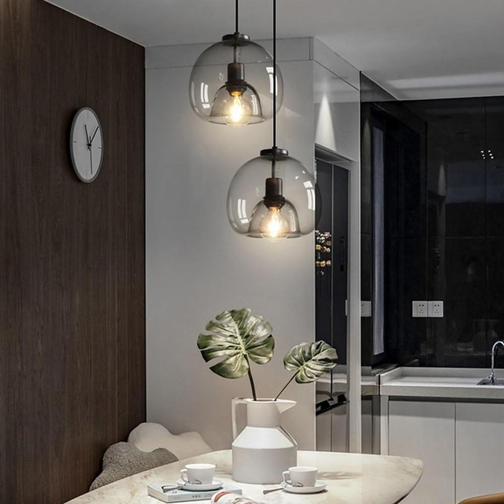 Vintage Smoked Glass Pendant Light with Metal Frame