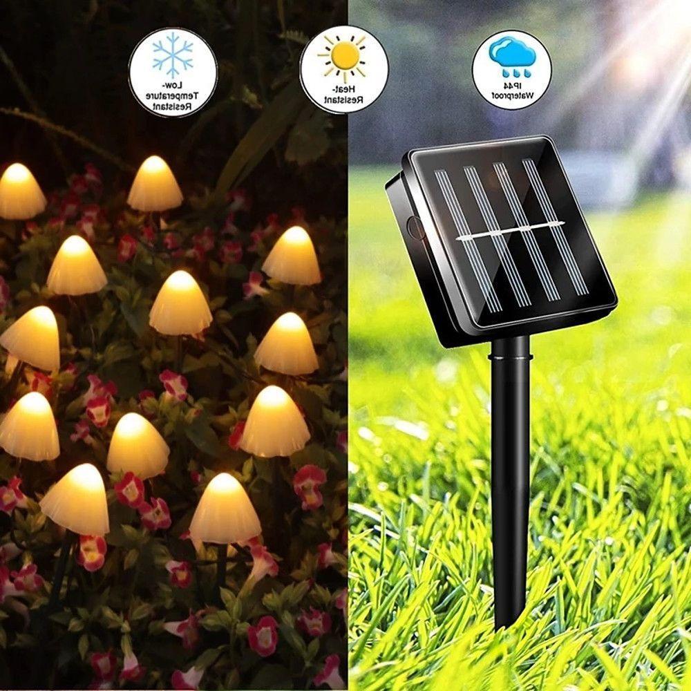 Solar Mushroom String Lights 16.4ft Outdoor Waterproof LED RGB