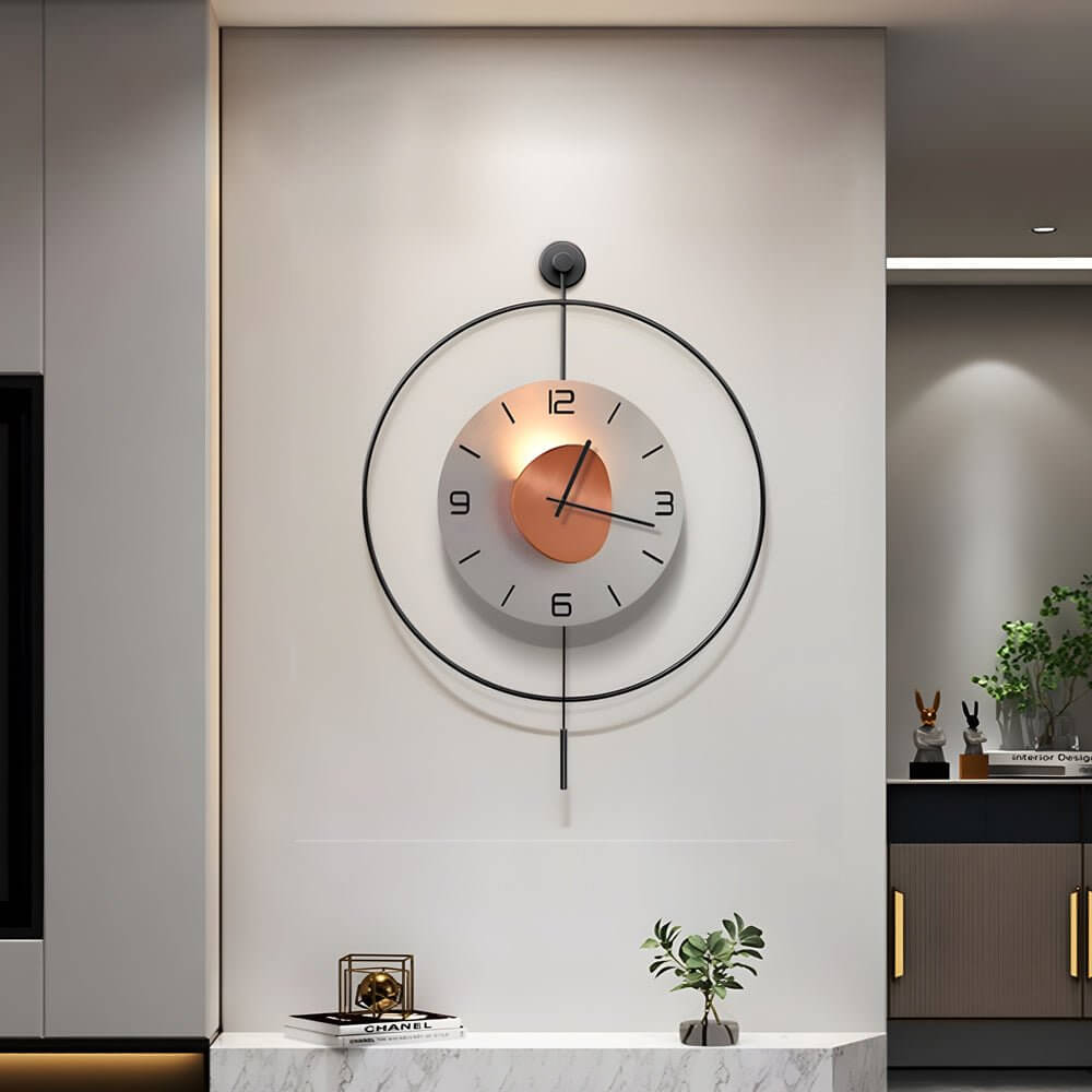 Modern LED Wall Clock with Aluminum Frame and Ambient Lighting
