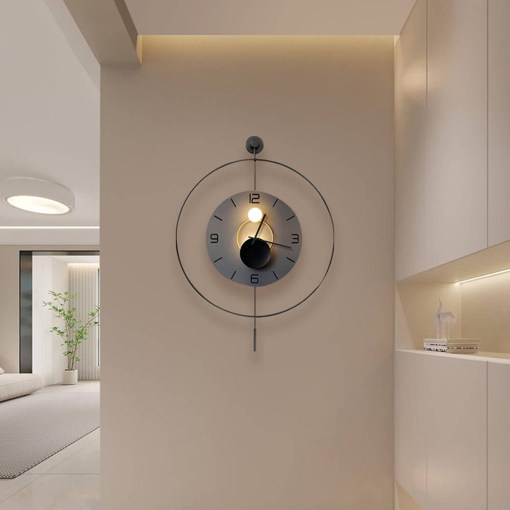Modern LED Wall Clock with Aluminum Frame and Ambient Lighting