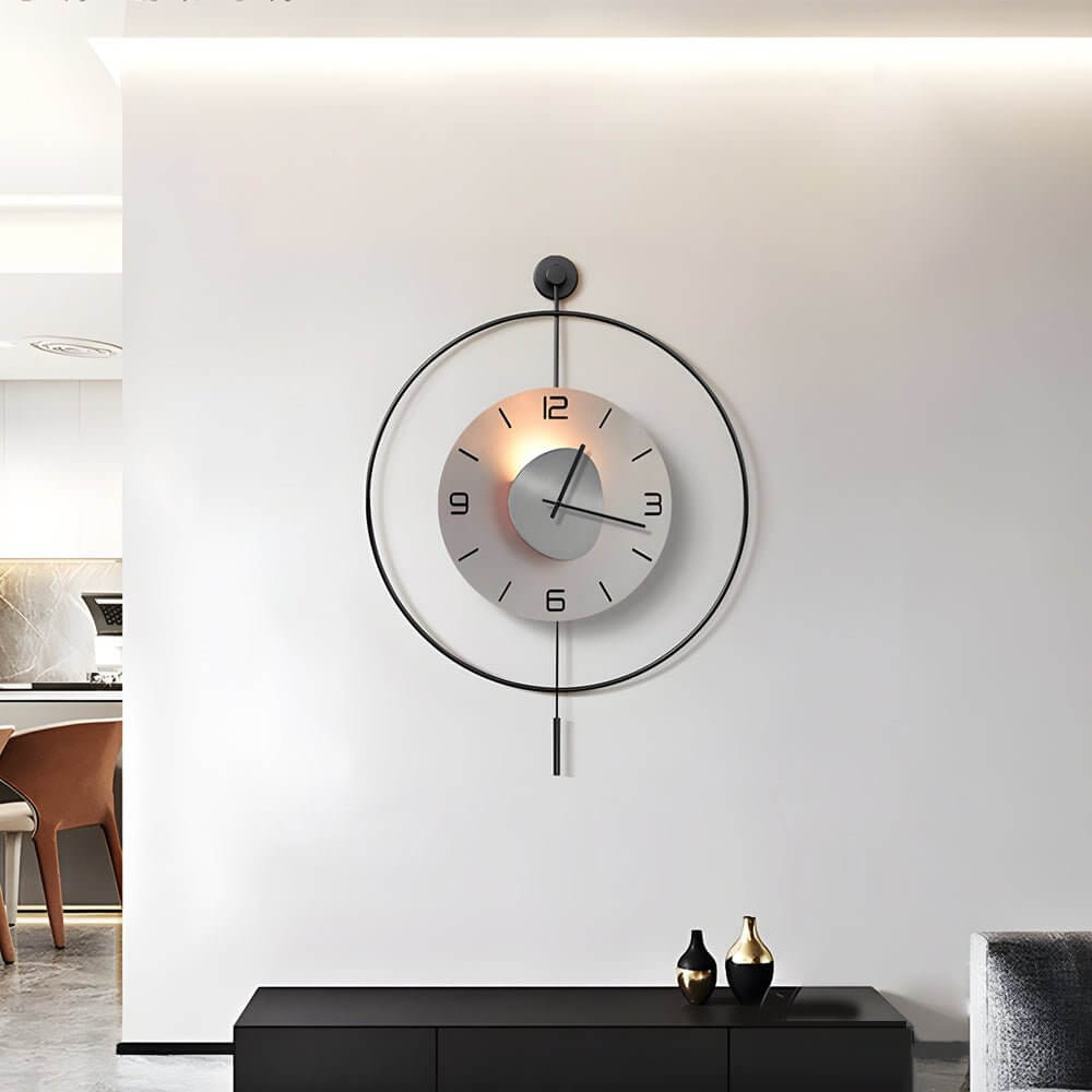 Modern LED Wall Clock with Aluminum Frame and Ambient Lighting
