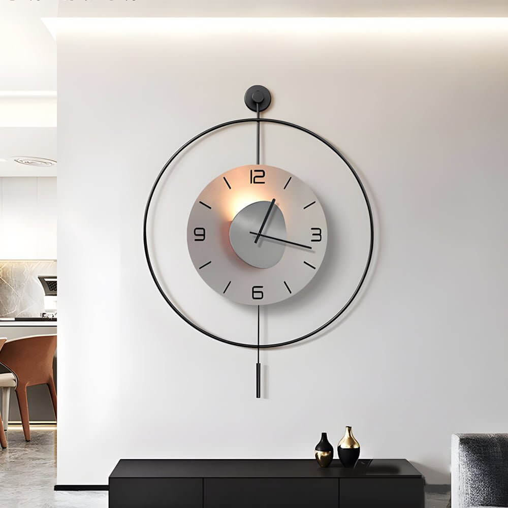 Modern LED Wall Clock with Aluminum Frame and Ambient Lighting