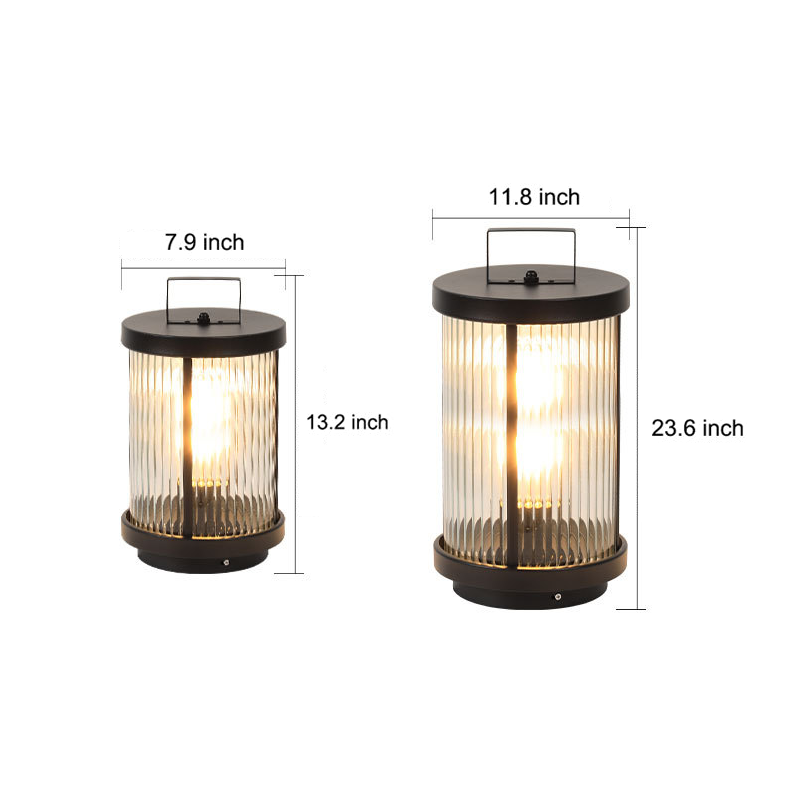 Ribbed Glass Solar Outdoor Lantern with Stainless Steel Handle