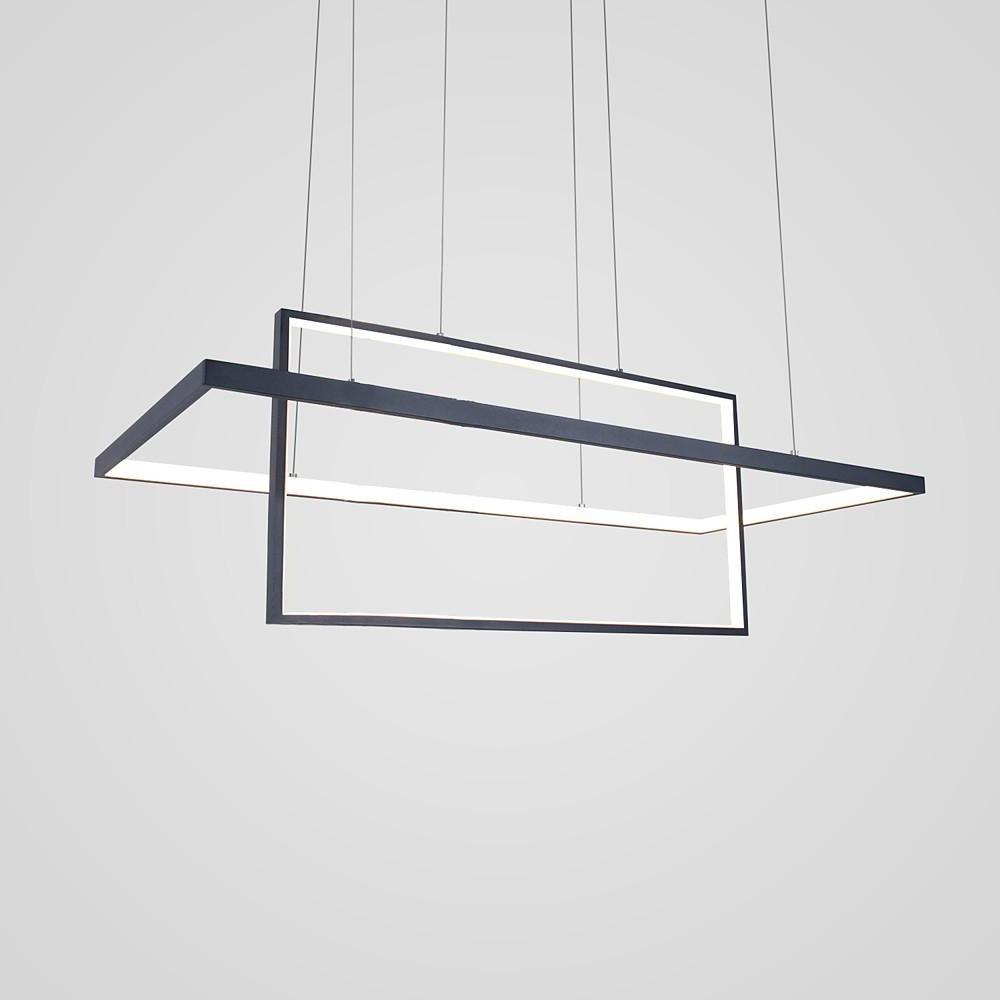 2-Tier Rectangular LED Pendant Light Modern Aluminum Black White