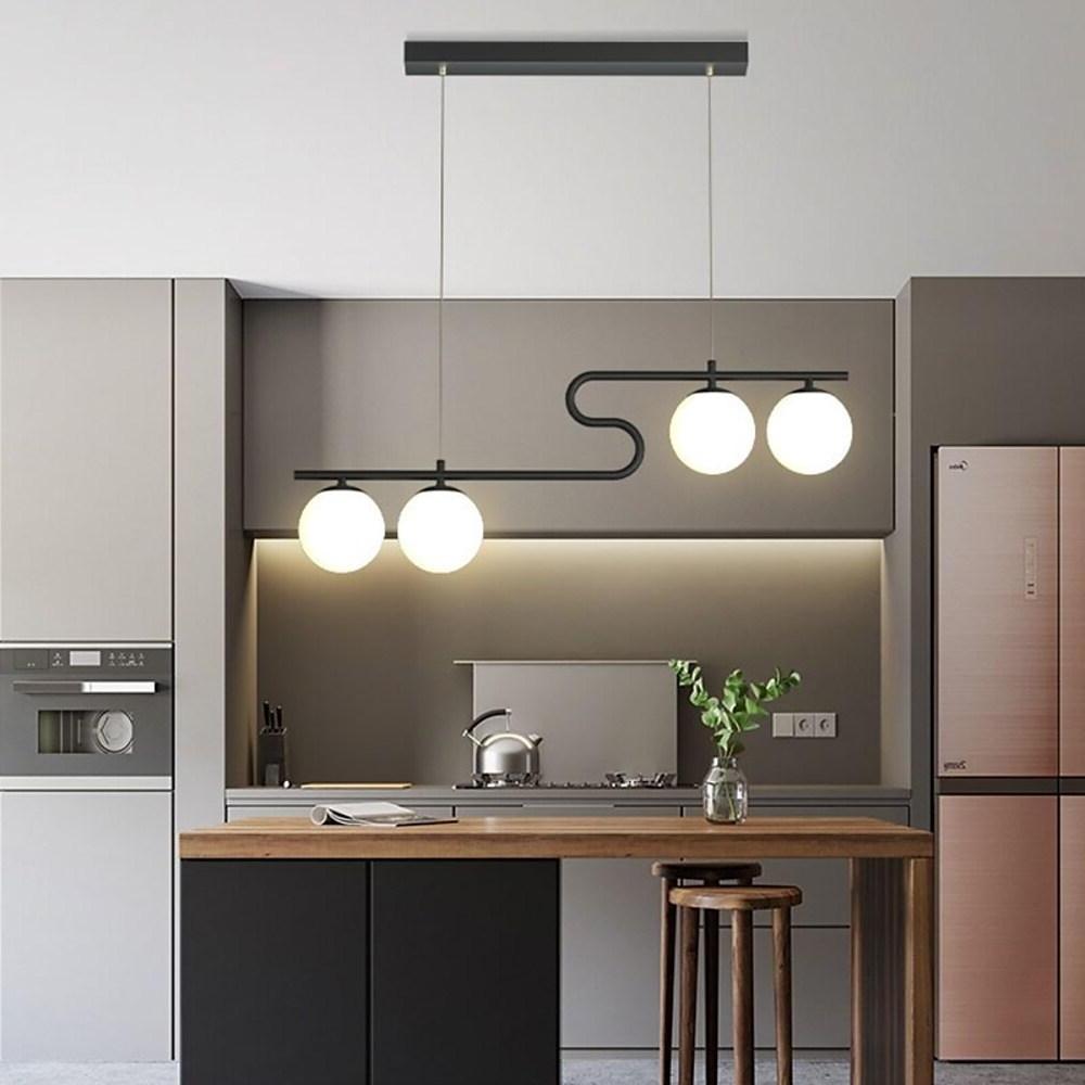 4-Light Curved Chandelier Metal Glass Globe Pendant Light