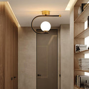 Black Curved Globe Flush Mount Ceiling Light Modern Metal Glass