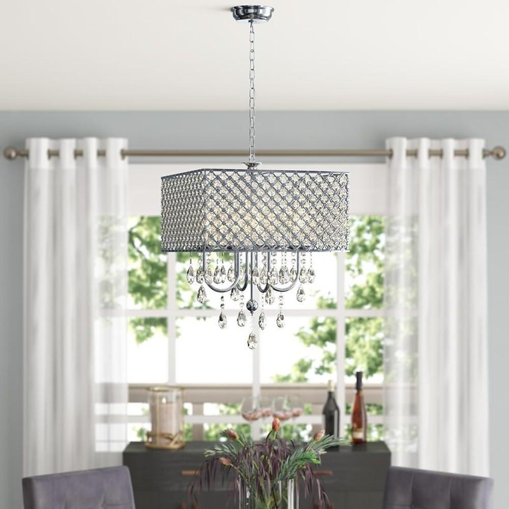 Square Electroplated Metal Glass LED Nordic Chandelier