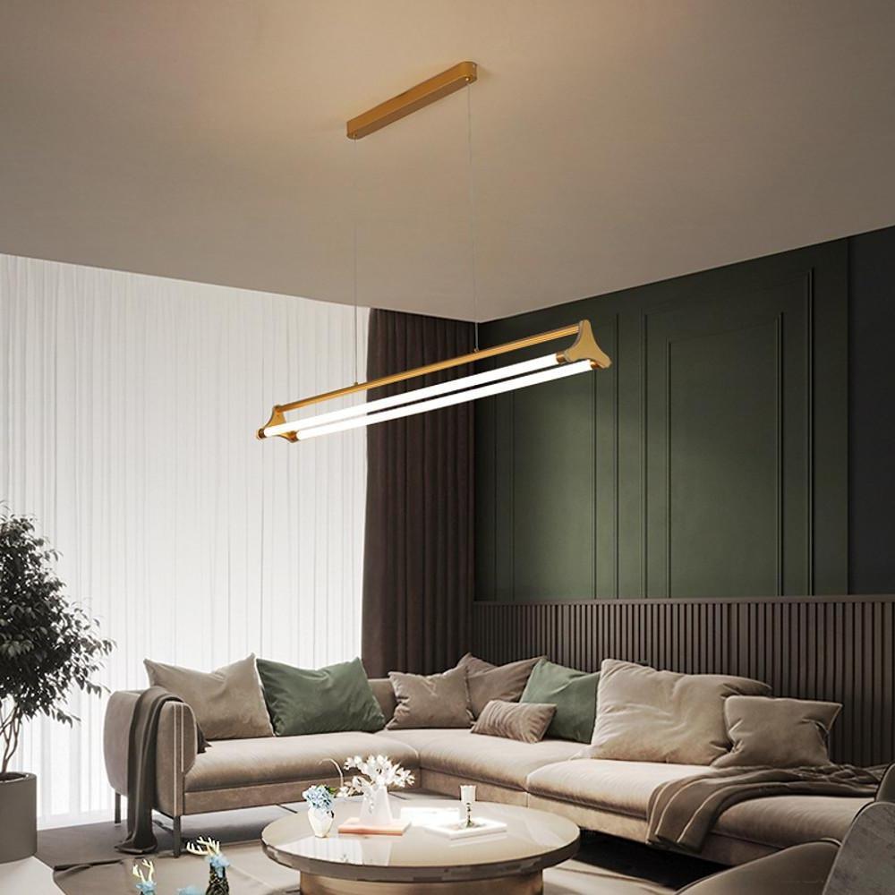 Modern Double Bar LED Pendant Light Gold Metal Acrylic Dimmable