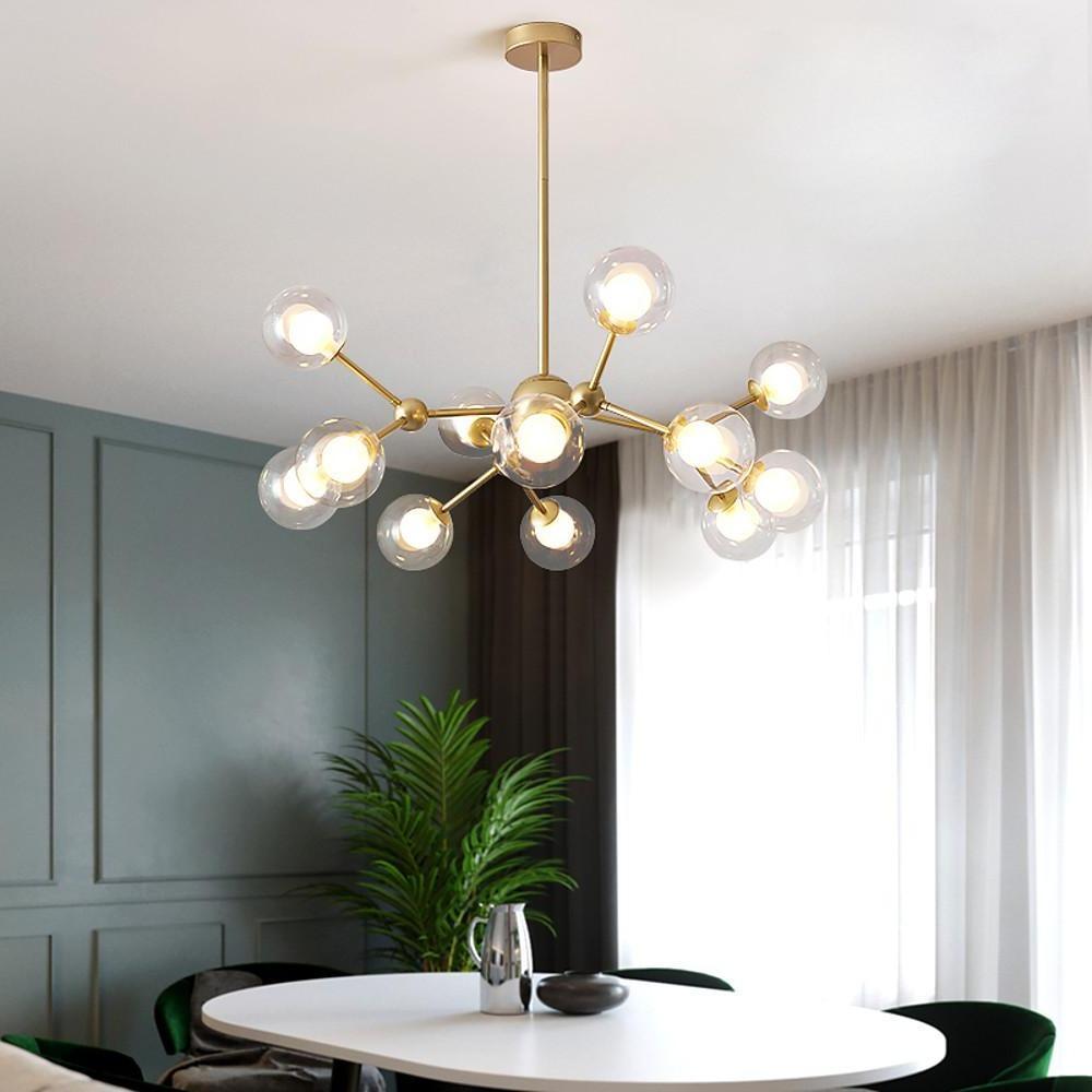 Modern Sputnik Chandelier with Glass Bubble Shades - 12 Lights
