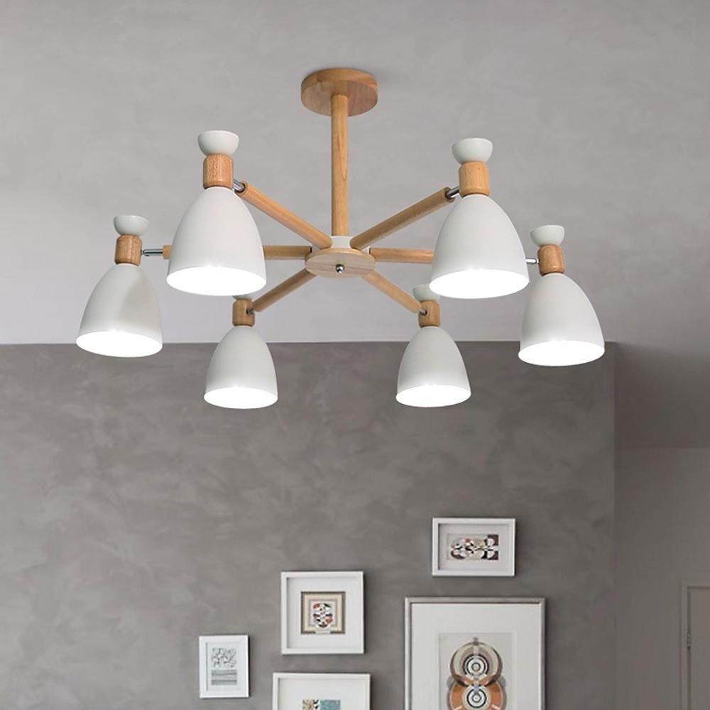 6-Light Nordic Pendant Chandelier with Wood & Metal Frame