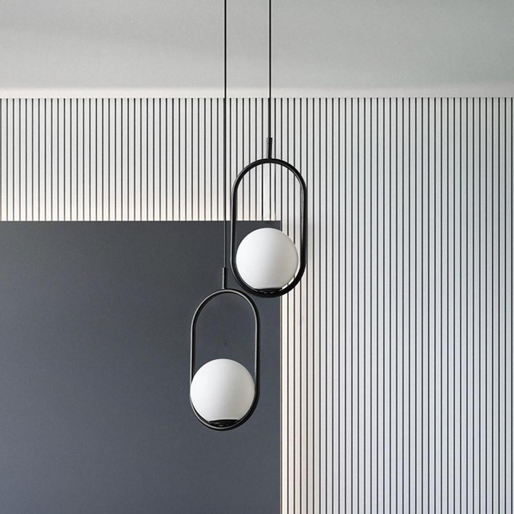 Rounded Rectangle Glass Globe LED Pendant Light - Modern Black