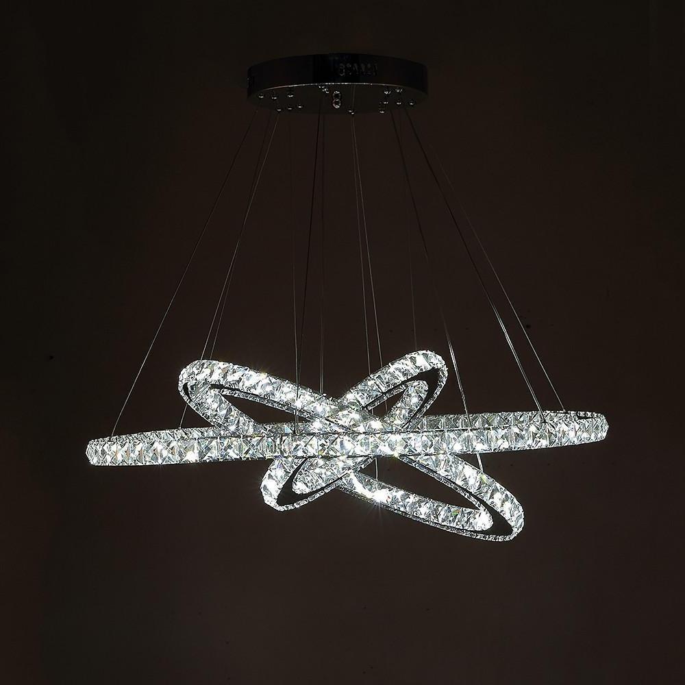 Modern Crystal Chandelier with Interwoven Geometric Rings