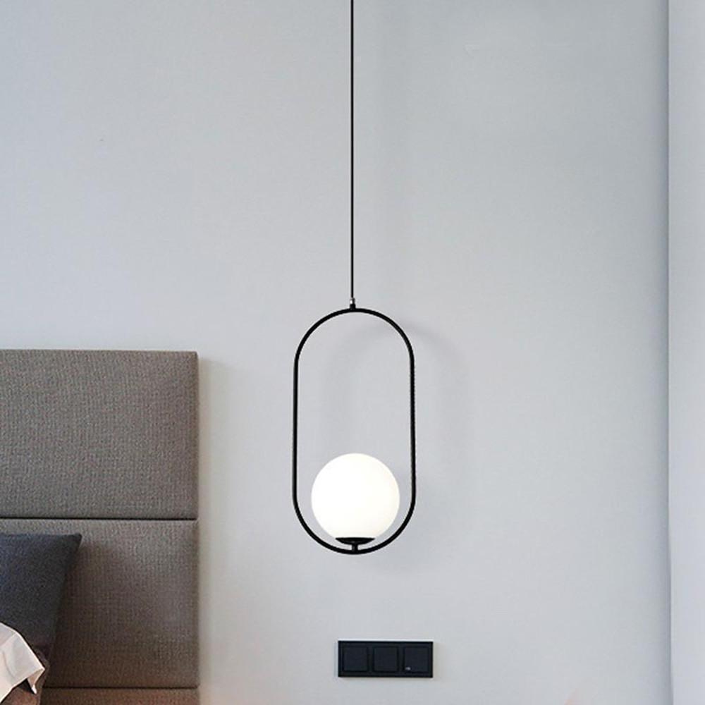 Rounded Rectangle Glass Globe LED Pendant Light - Modern Black
