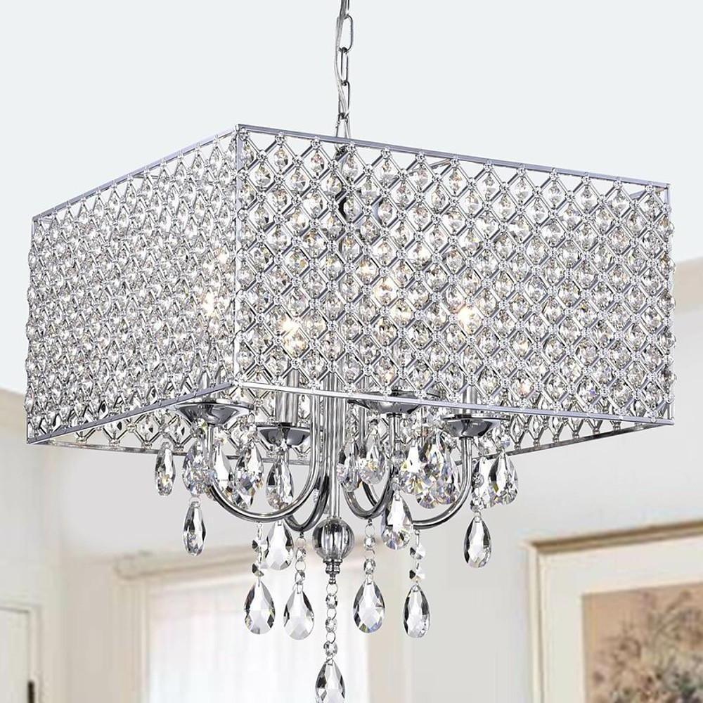 Square Electroplated Metal Glass LED Nordic Chandelier