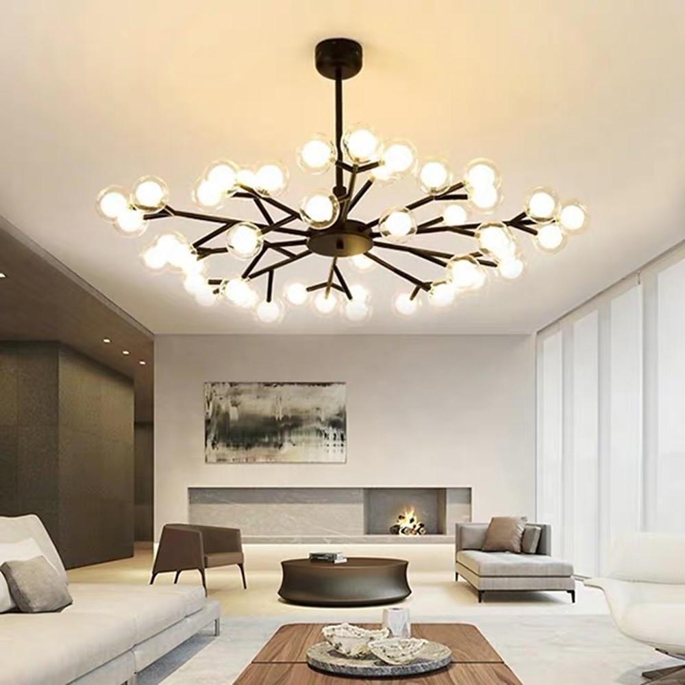 Modern 45-Light Glass Cluster Chandelier - Black & Gold Finish