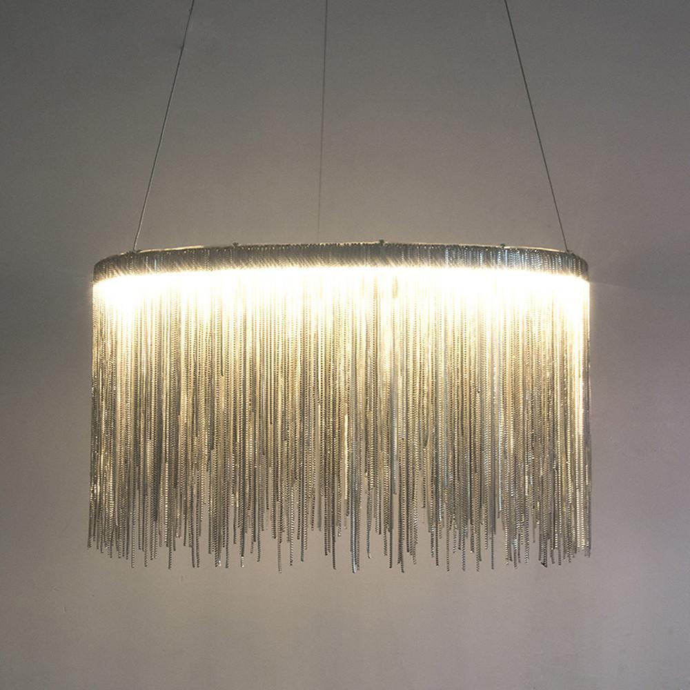 Modern Drum Chandelier with Metal Fringe Shade - LED Pendant Light