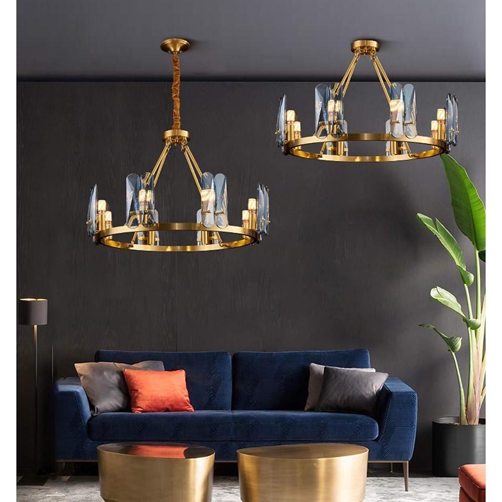 Nordic Glass Copper Chandelier - 8-Light Circular Pendant Lighting