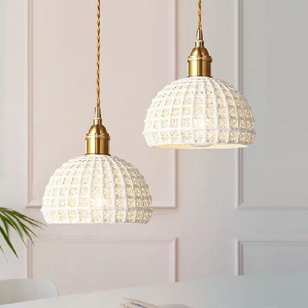 Semi-Globe Ceramic Copper Pendant Light Modern Dining Room Lighting