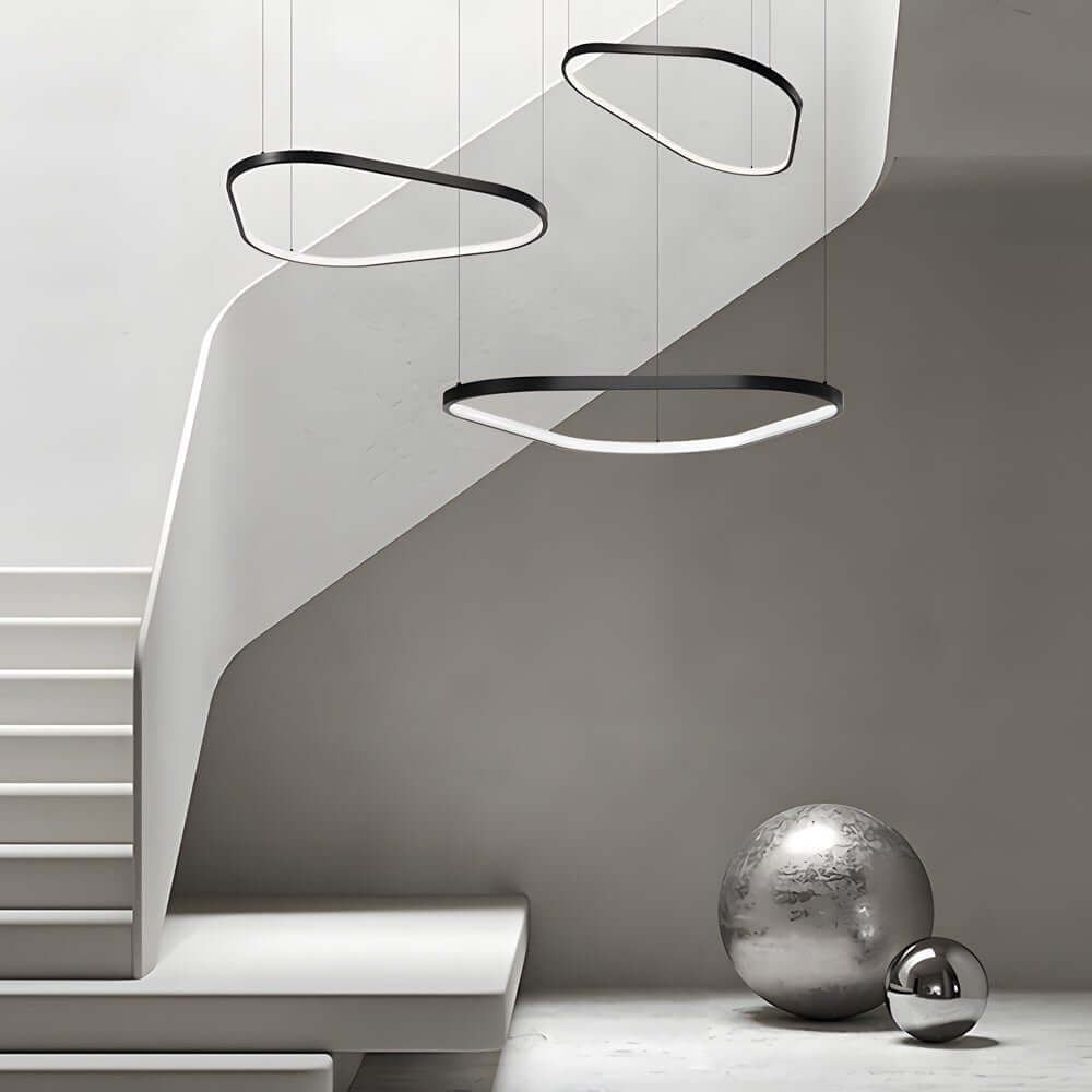 Modern Black Triangle Ring LED Chandelier - 1/2/3 Light