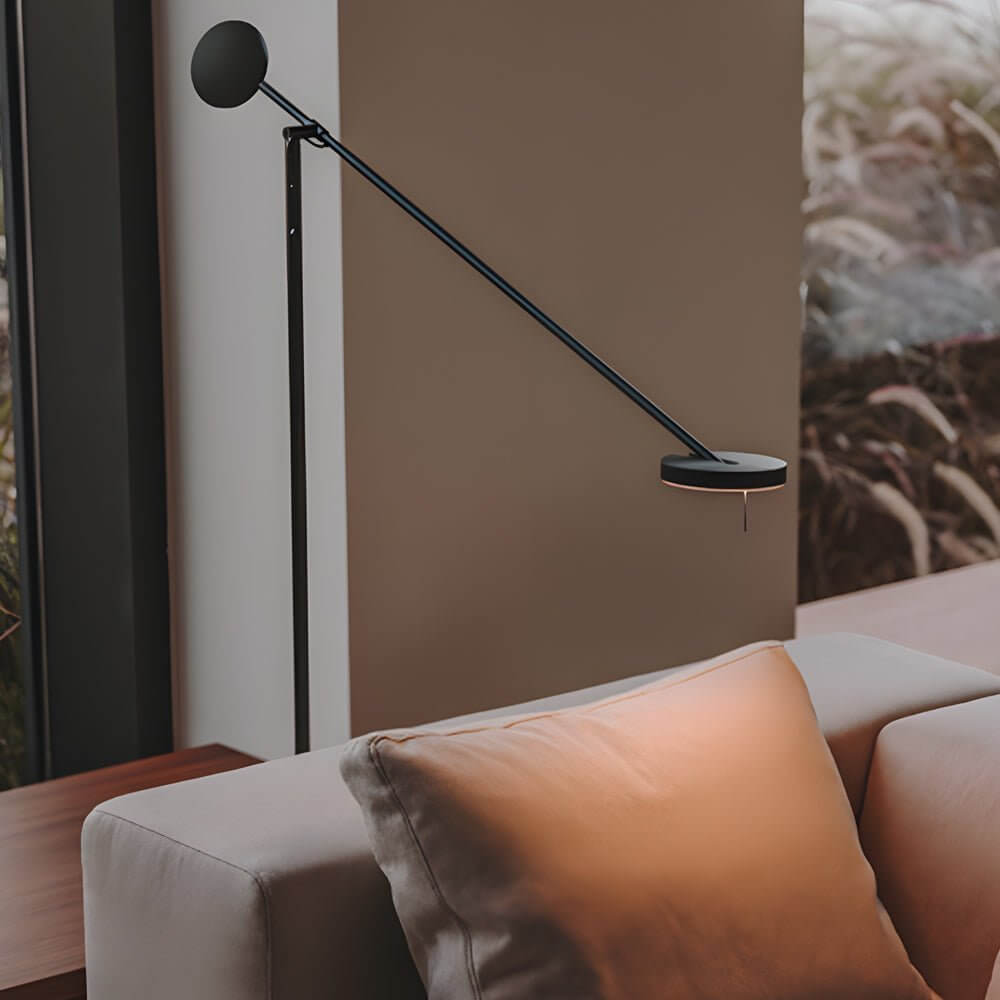 Modern Black Adjustable Arm LED Floor Lamp with Acrylic Shade