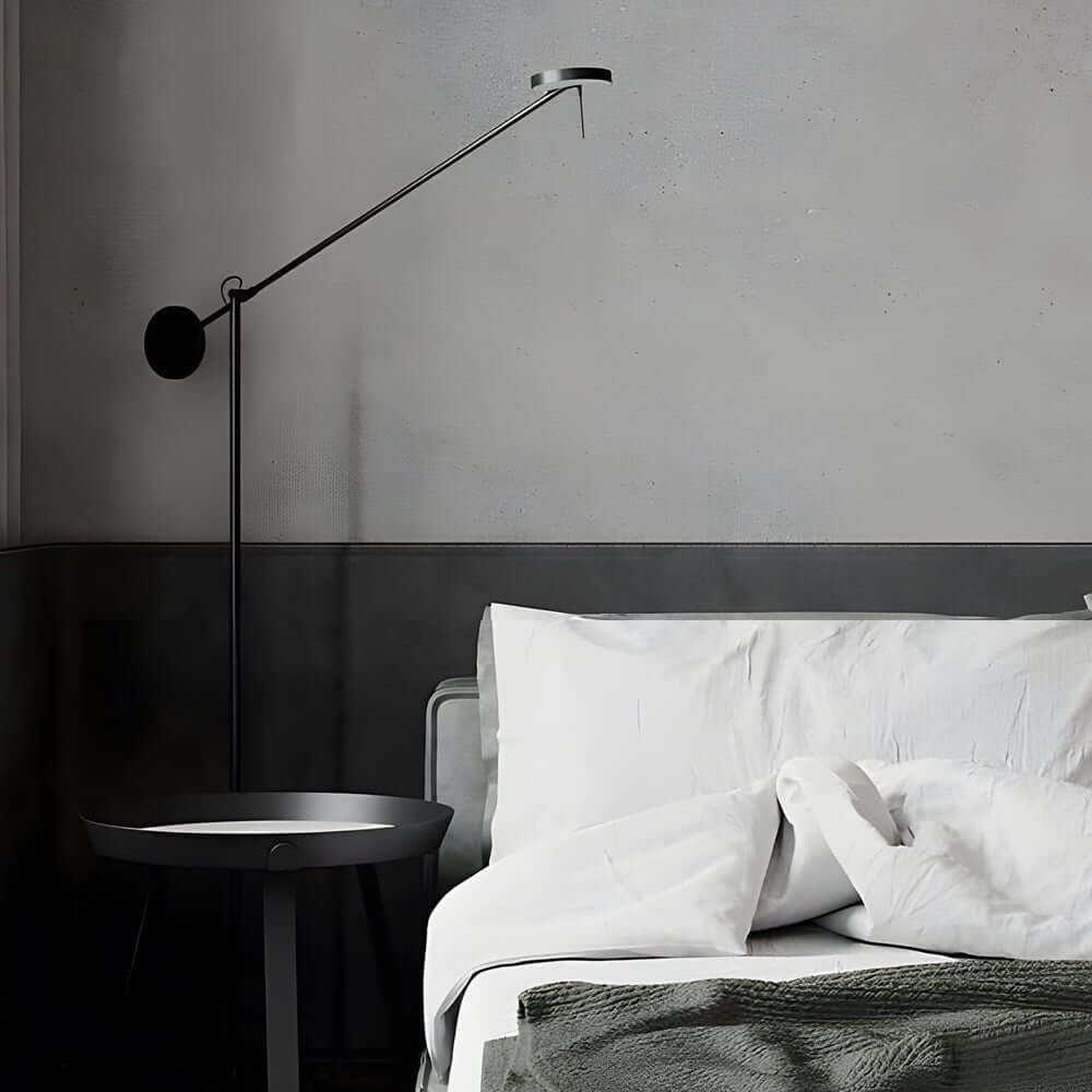 Modern Black Adjustable Arm LED Floor Lamp with Acrylic Shade