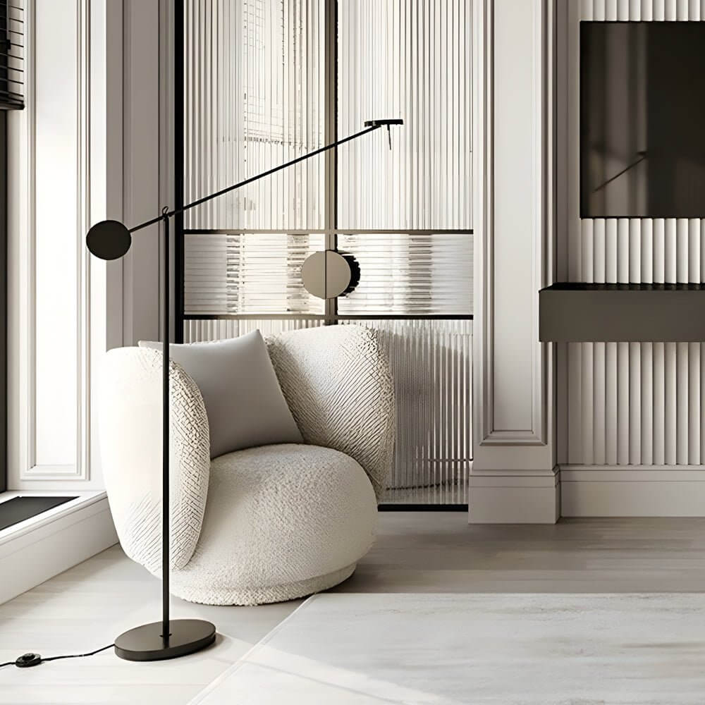 Modern Black Adjustable Arm LED Floor Lamp with Acrylic Shade
