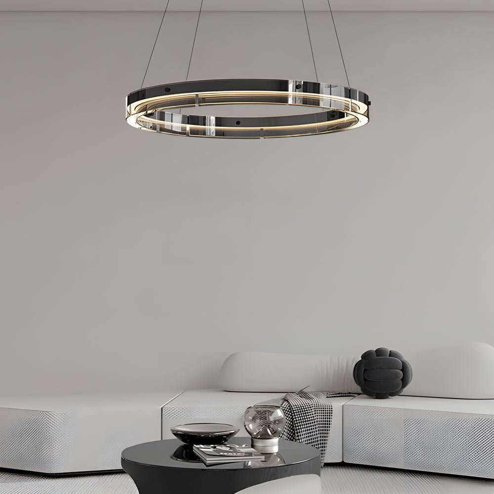 Black Glass LED Ring Pendant Chandelier with Dimmable Control