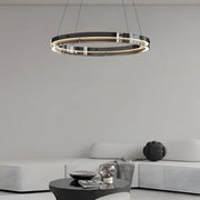 Black Glass LED Ring Pendant Chandelier with Dimmable Control