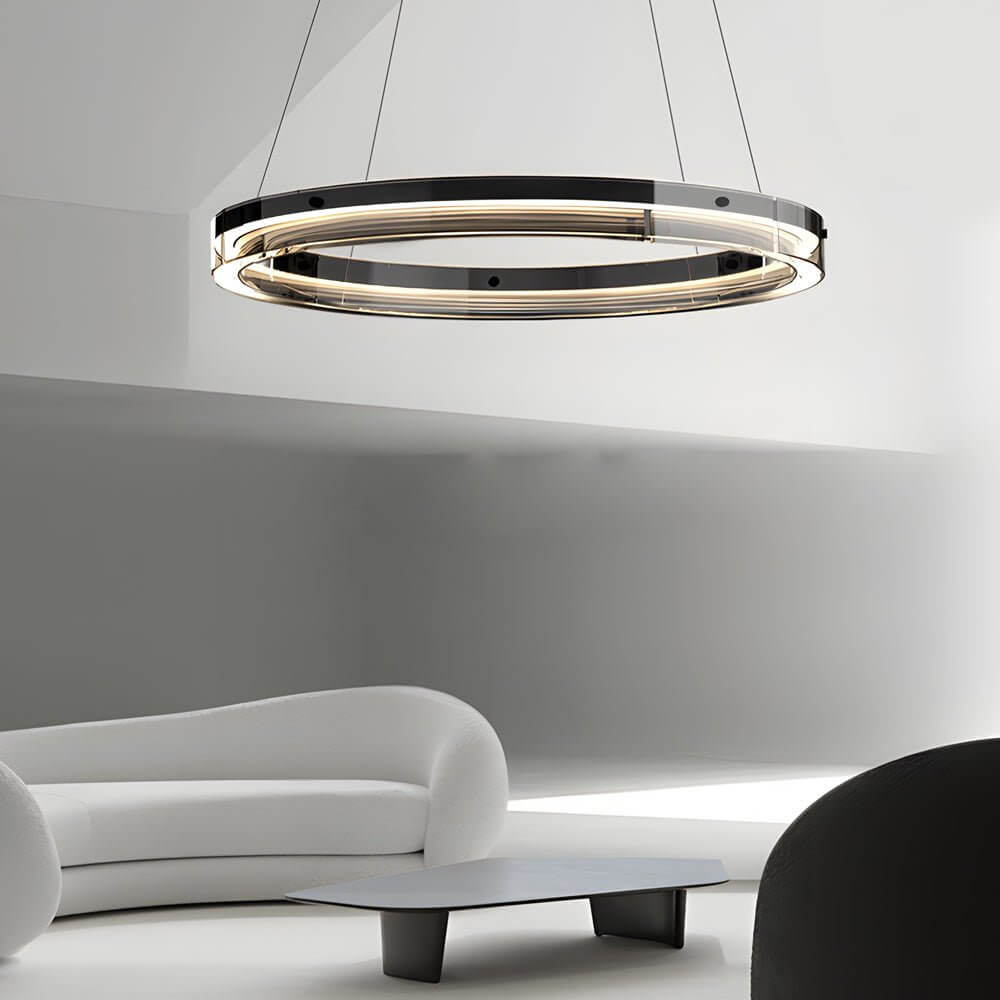Black Glass LED Ring Pendant Chandelier with Dimmable Control