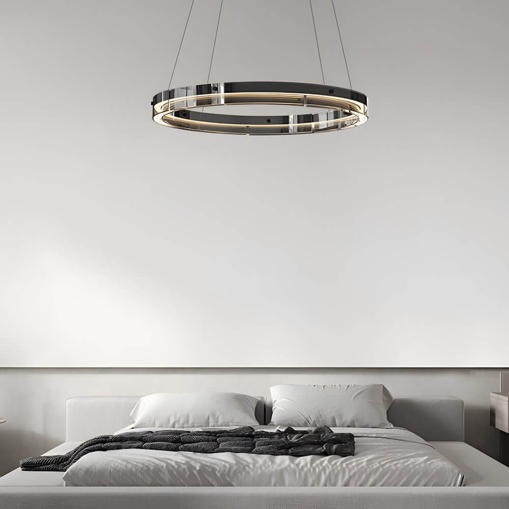 Black Glass LED Ring Pendant Chandelier with Dimmable Control
