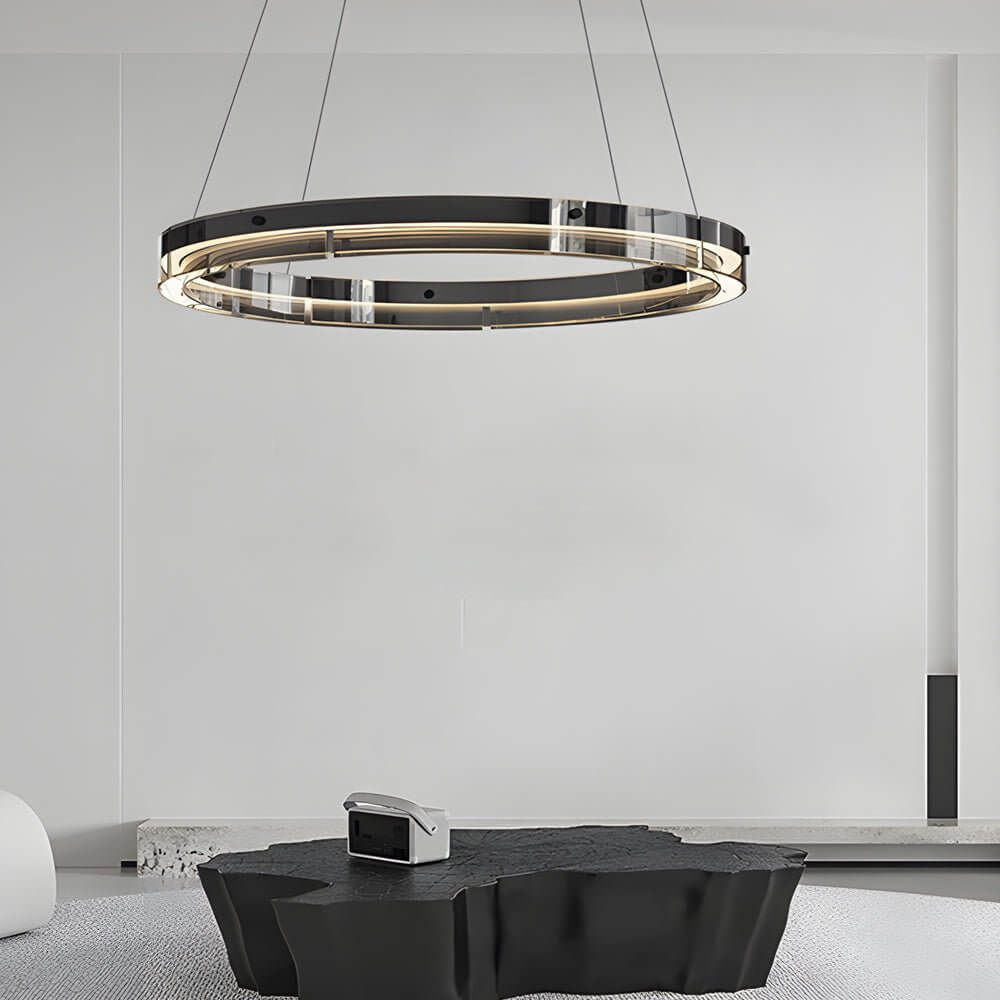 Black Glass LED Ring Pendant Chandelier with Dimmable Control