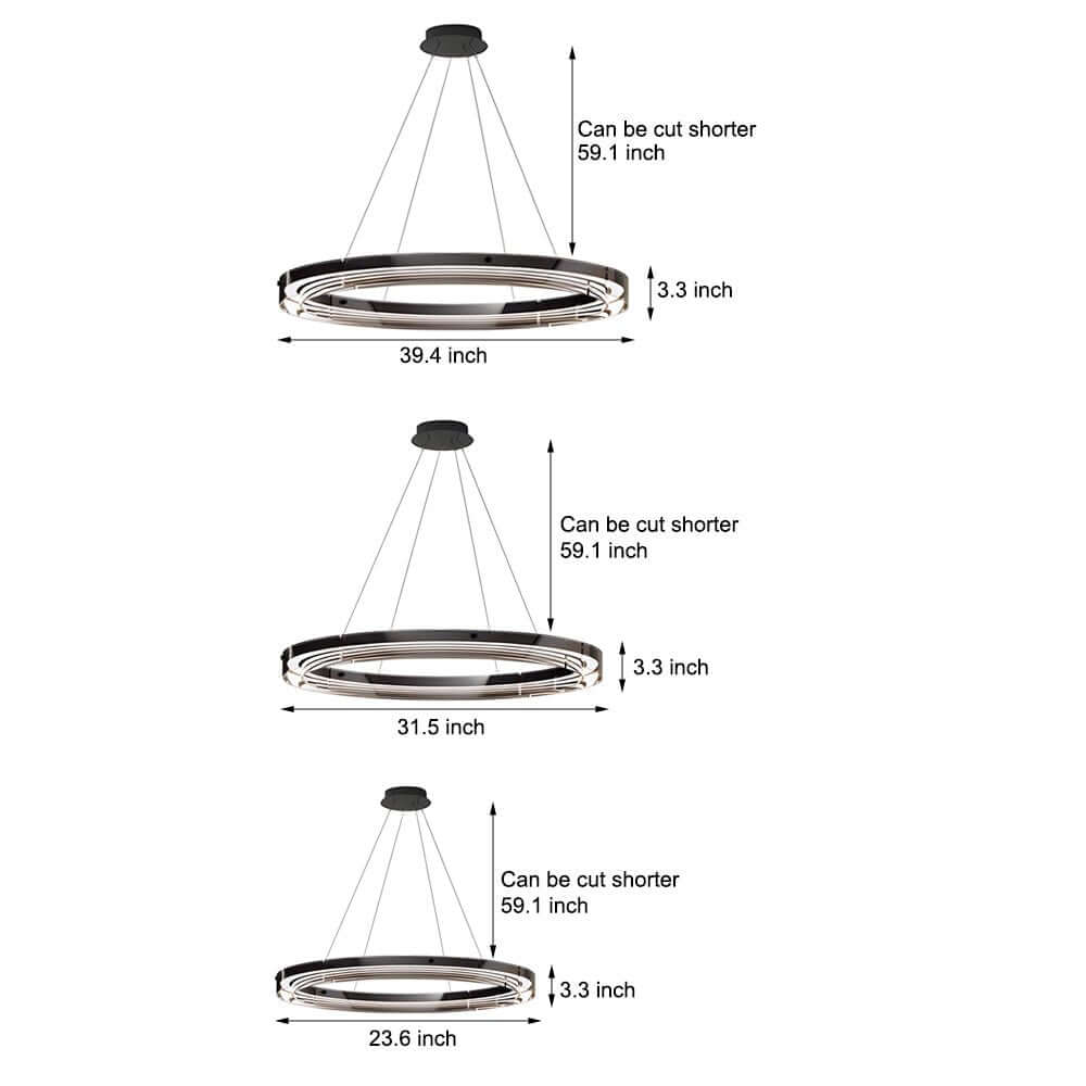 Black Glass LED Ring Pendant Chandelier with Dimmable Control
