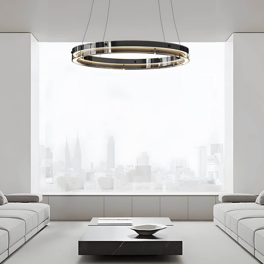 Black Glass LED Ring Pendant Chandelier with Dimmable Control