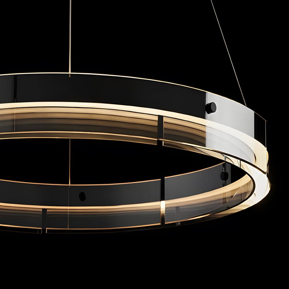 Black Glass LED Ring Pendant Chandelier with Dimmable Control