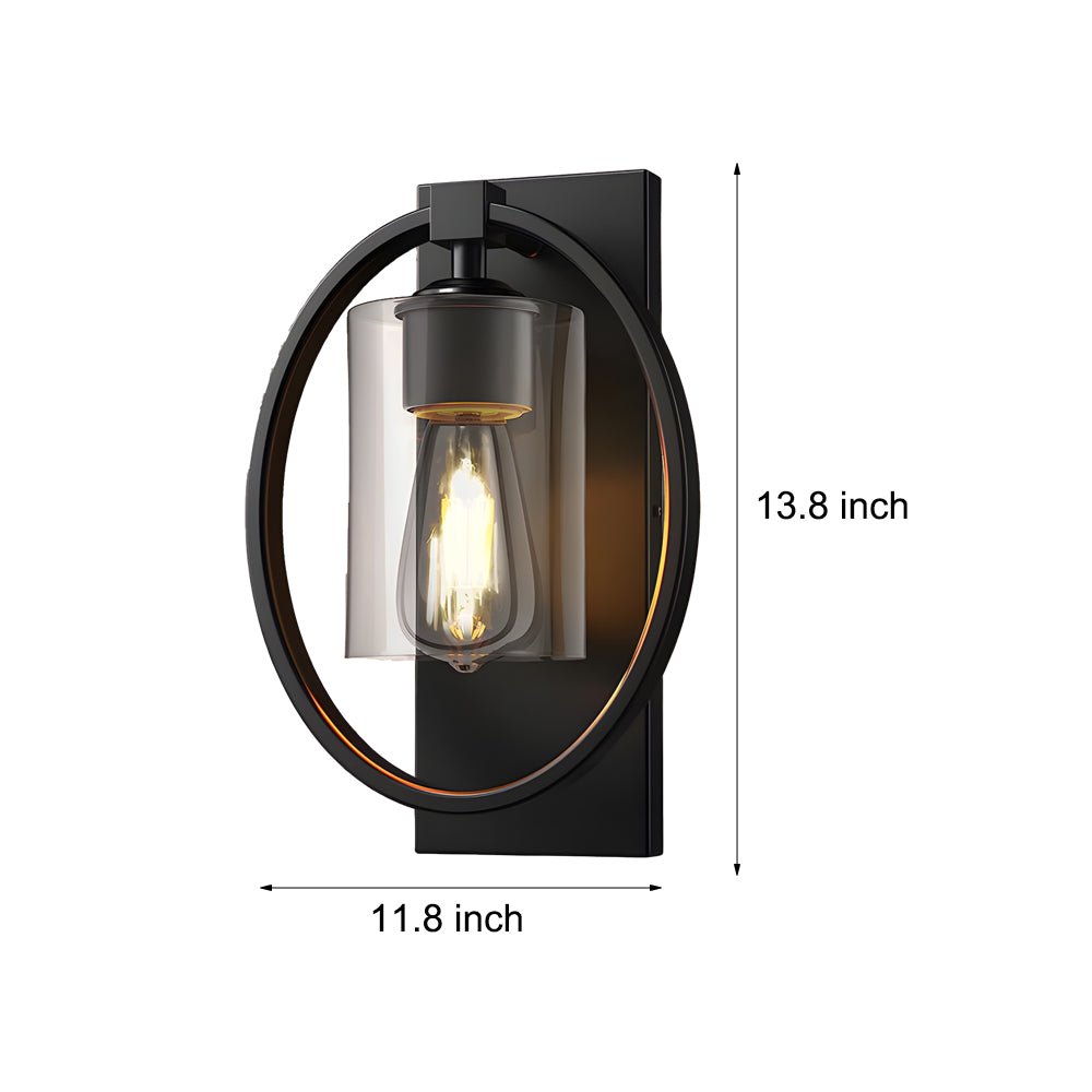 Black Industrial Wall Sconce with Tungsten Bulb Glass Shade