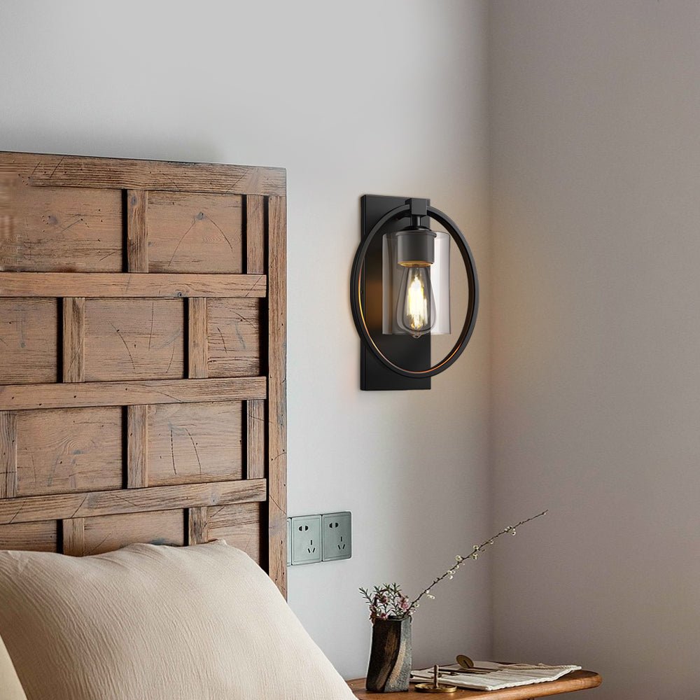 Black Industrial Wall Sconce with Tungsten Bulb Glass Shade