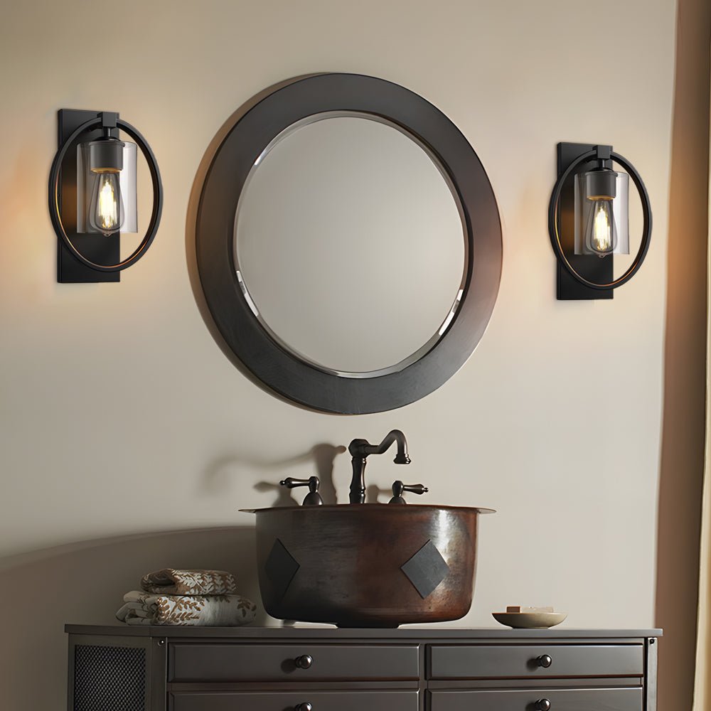 Black Industrial Wall Sconce with Tungsten Bulb Glass Shade