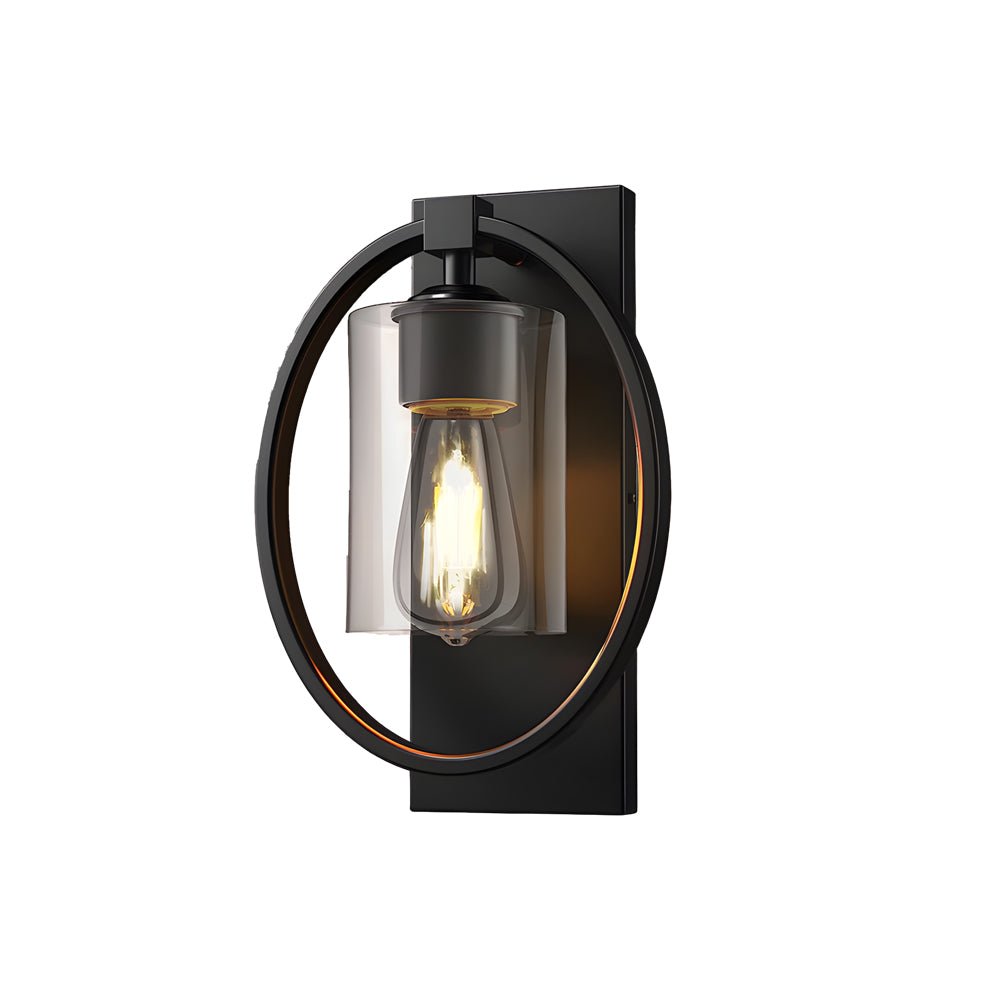 Black Industrial Wall Sconce with Tungsten Bulb Glass Shade