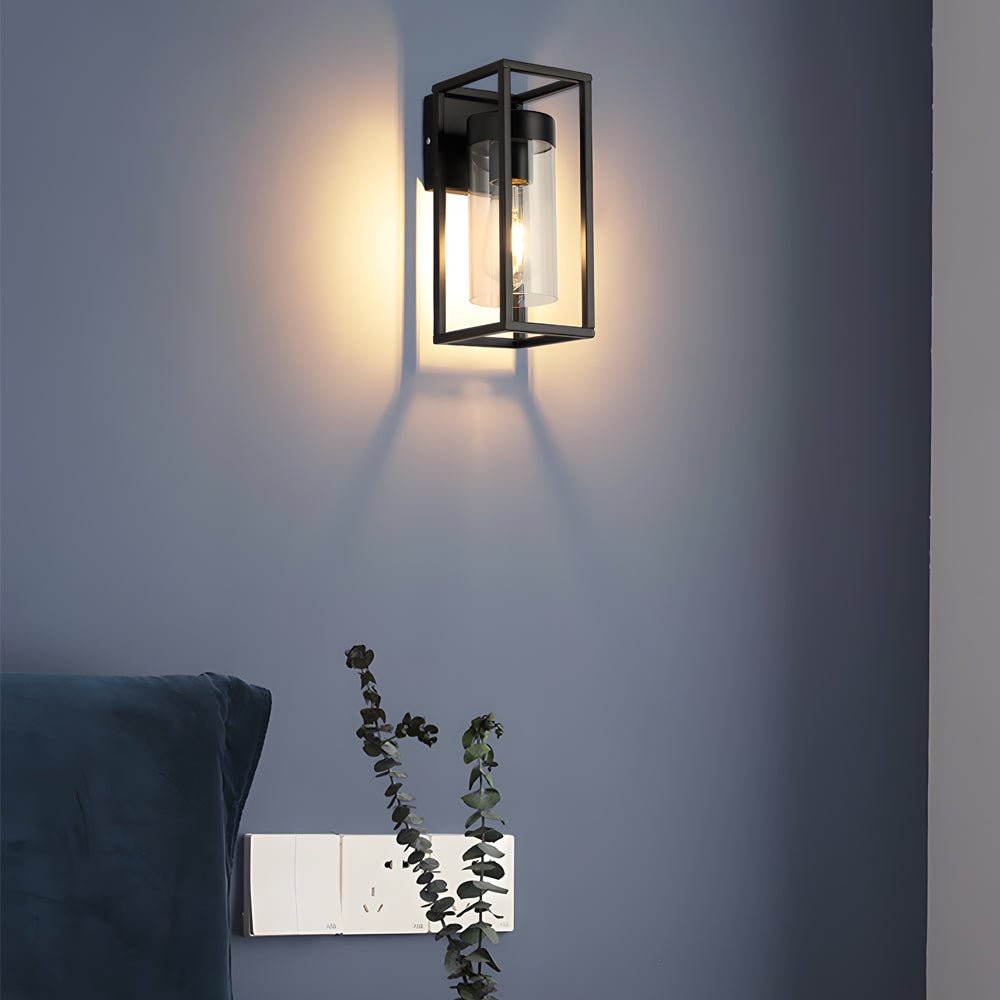 Industrial Glass Wall Sconce with Black Metal Frame