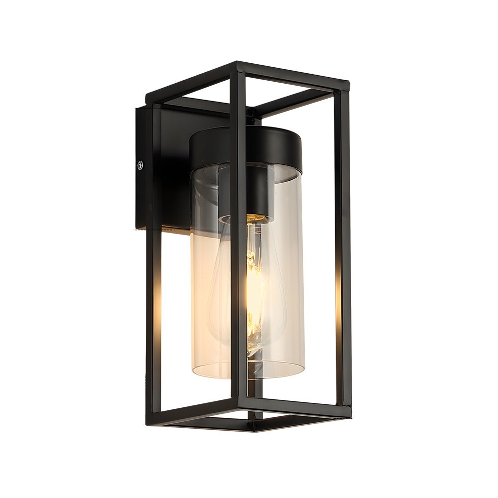 Industrial Glass Wall Sconce with Black Metal Frame