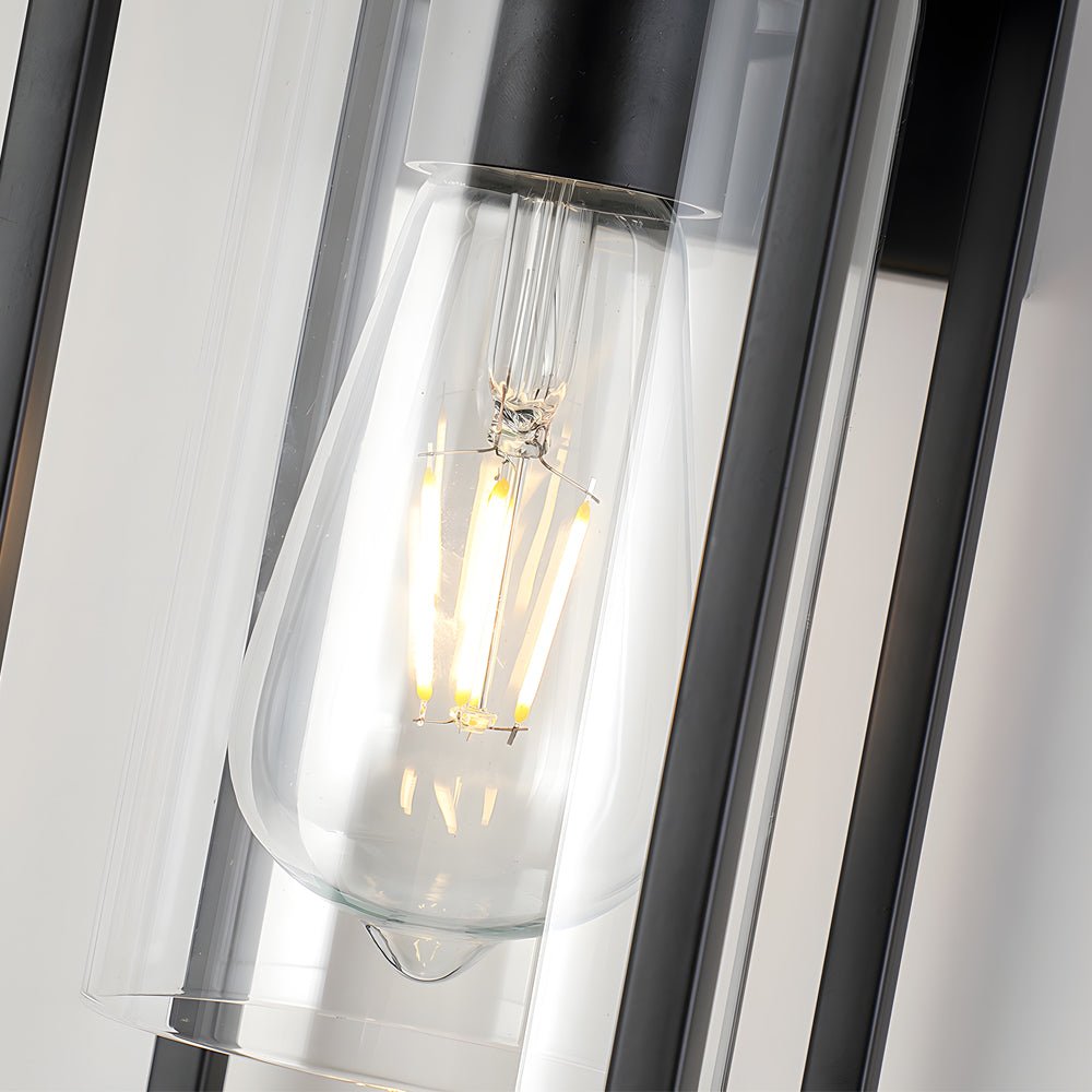 Industrial Glass Wall Sconce with Black Metal Frame