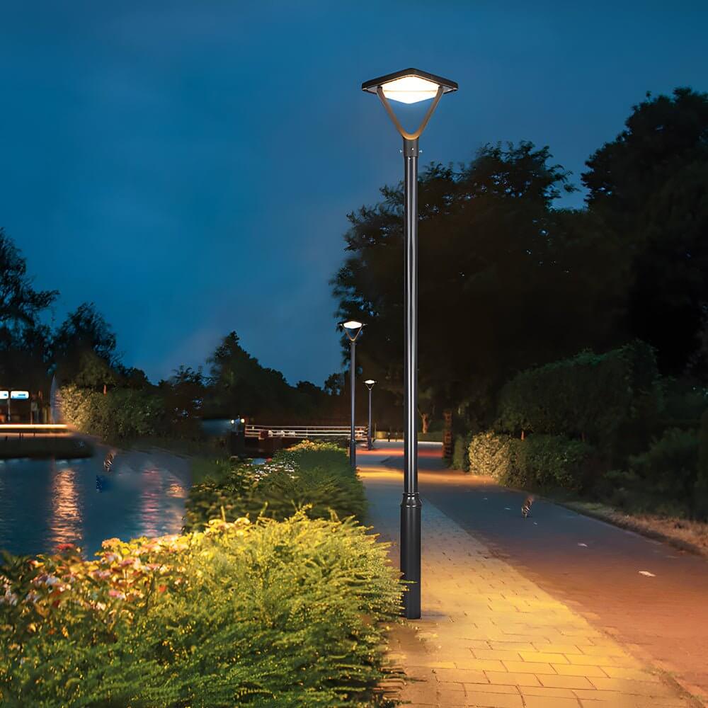 Modern Solar LED Outdoor Post Light - Black Aluminum Street Lamp