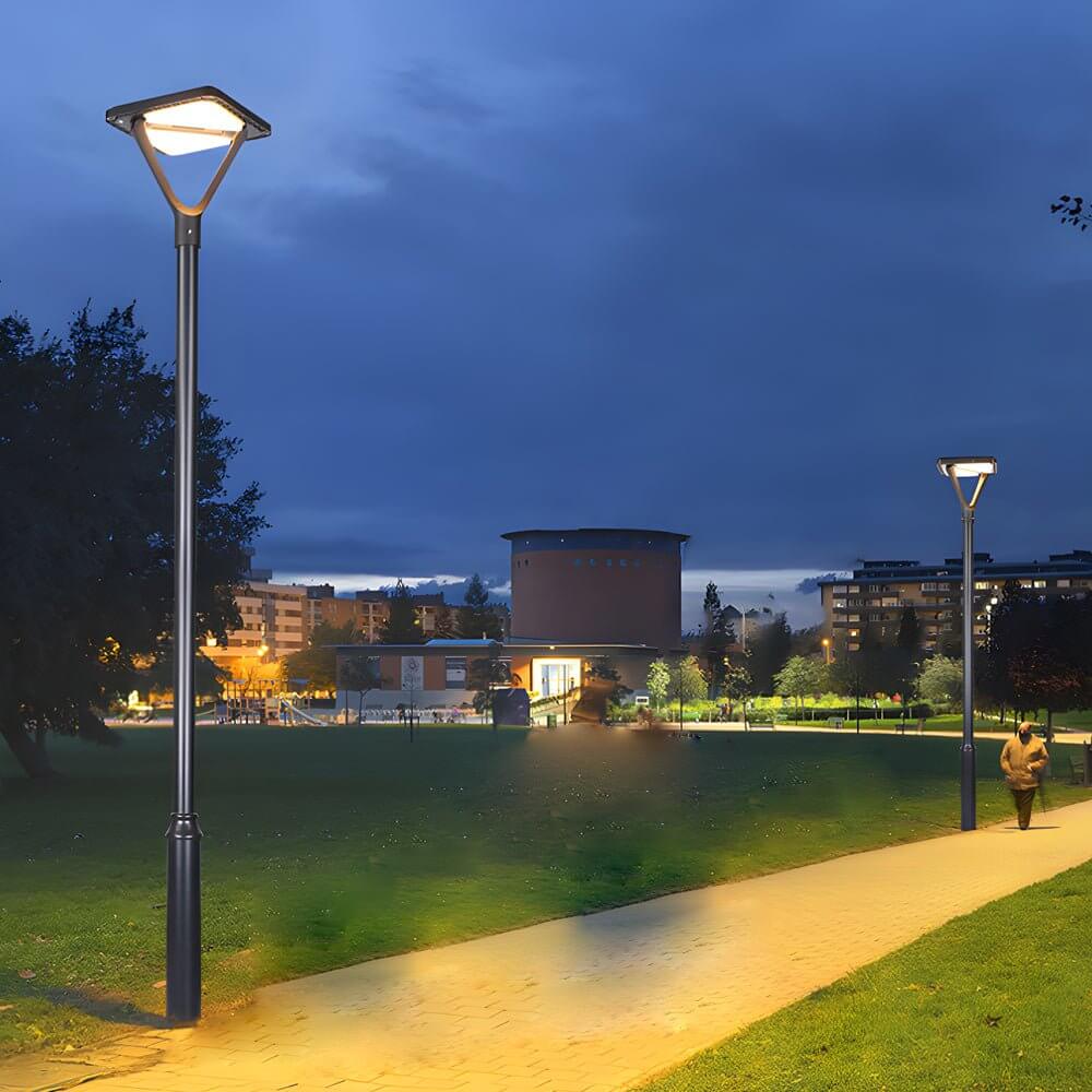 Modern Solar LED Outdoor Post Light - Black Aluminum Street Lamp