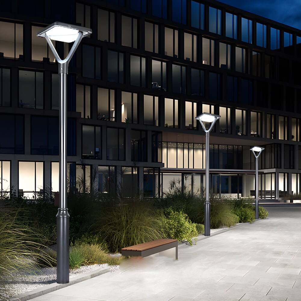 Modern Solar LED Outdoor Post Light - Black Aluminum Street Lamp