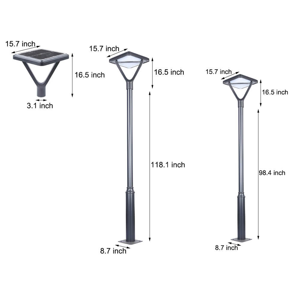 Modern Solar LED Outdoor Post Light - Black Aluminum Street Lamp