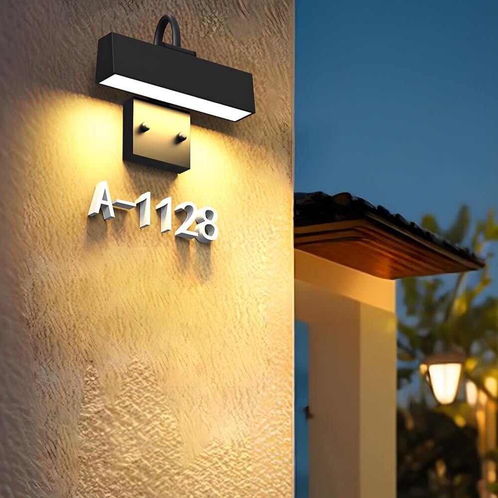 Modern Black House Number Wall Light with Integrated LED