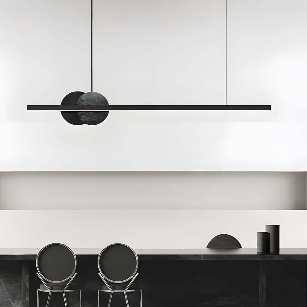 Modern Linear Marble LED Pendant Light Black Aluminum
