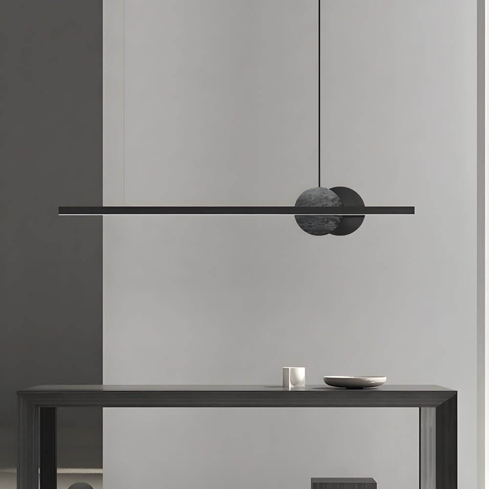 Modern Linear Marble LED Pendant Light Black Aluminum